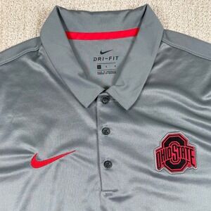 Nike Dri-Fit Mens Large Ohio State Buckeyes Gray Black Color Block Polo Shirt